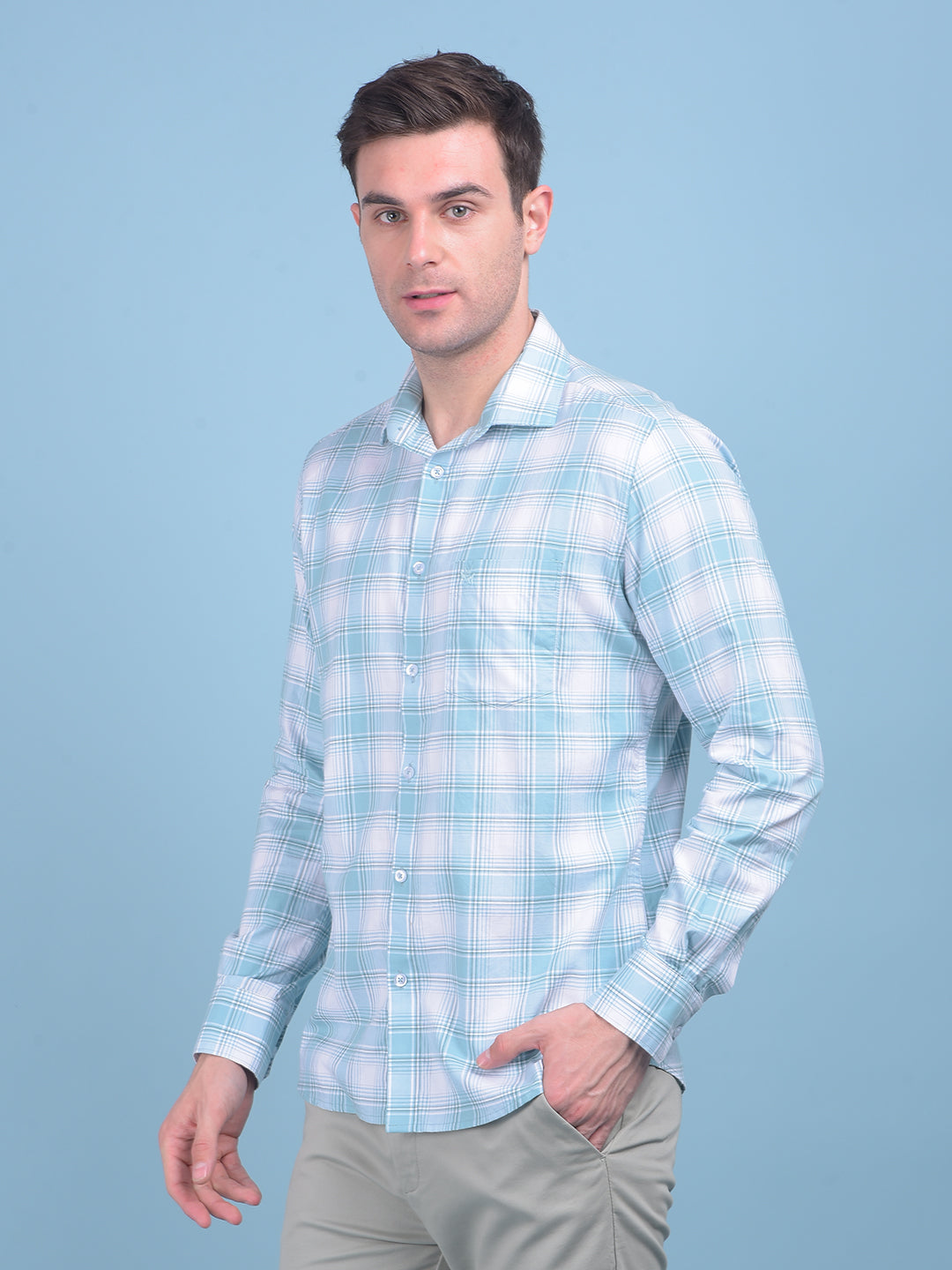 Light Blue Checks Shirt-Men Shirts-Crimsoune Club