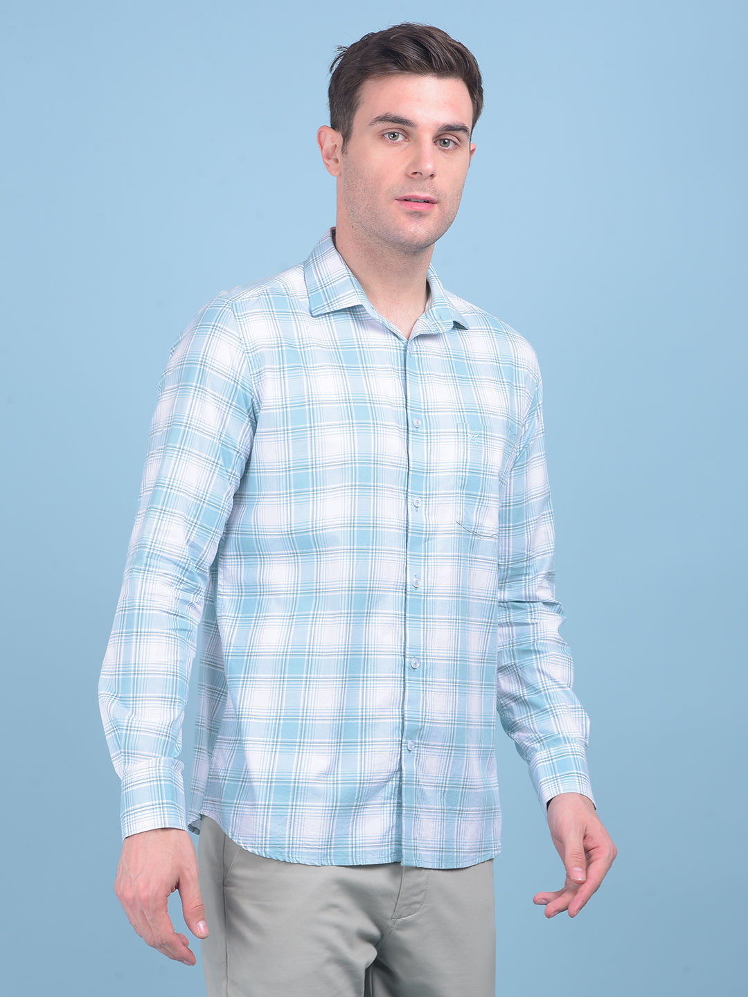 Light Blue Checks Shirt-Men Shirts-Crimsoune Club