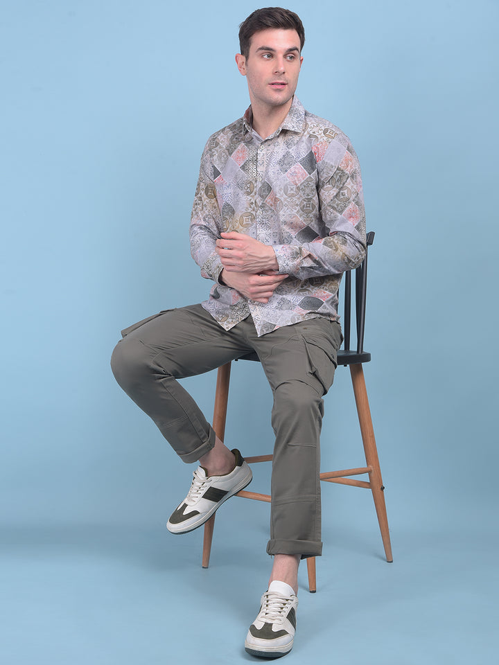 Printed Grey 100% Cotton Shirt-Men Shirts-Crimsoune Club