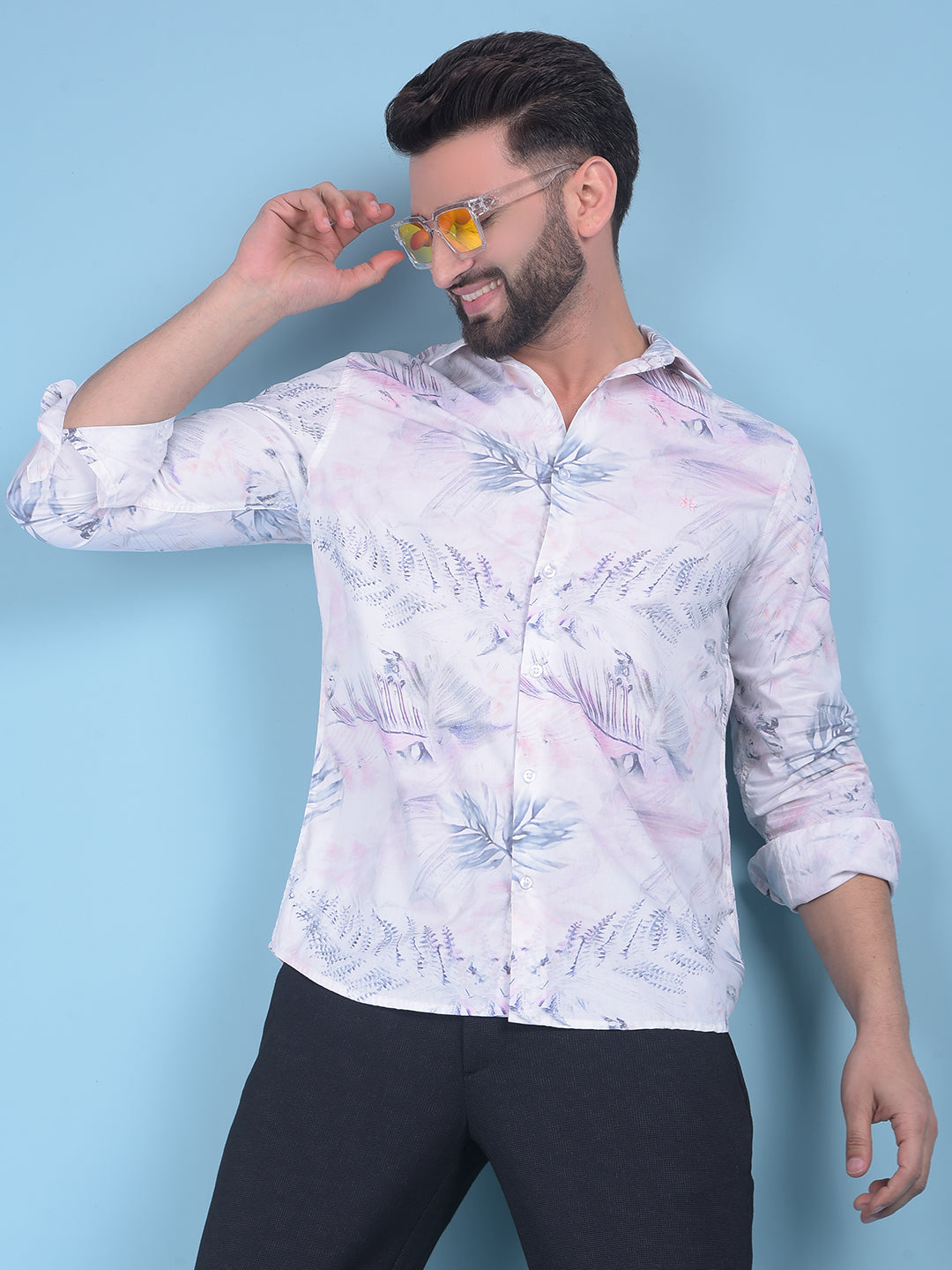 Pink Floral Print Shirt-Men Shirts-Crimsoune Club