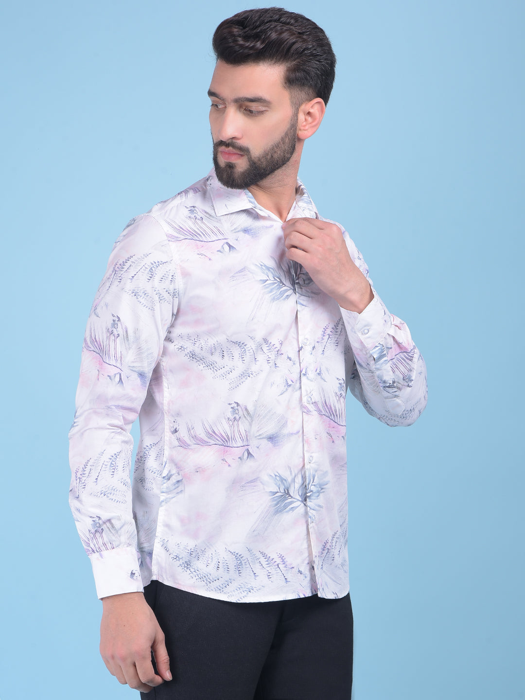 Pink Floral Print Shirt-Men Shirts-Crimsoune Club