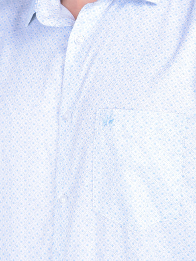 Printed Blue 100% Cotton Shirt-Men Shirts-Crimsoune Club