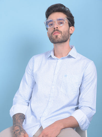 Printed Blue 100% Cotton Shirt-Men Shirts-Crimsoune Club