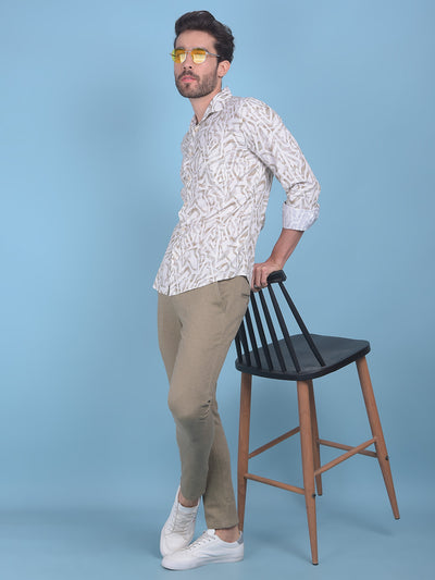 Printed Beige 100% Cotton Shirt-Men Shirts-Crimsoune Club