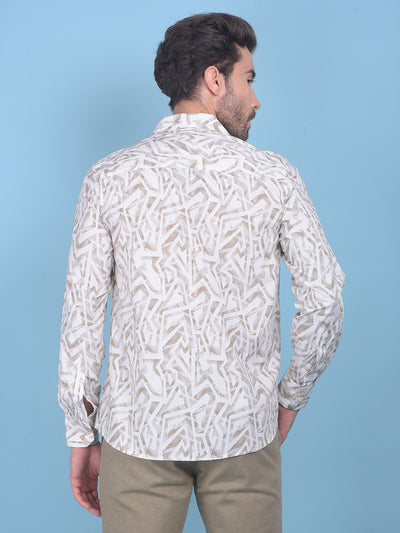 Printed Beige 100% Cotton Shirt-Men Shirts-Crimsoune Club