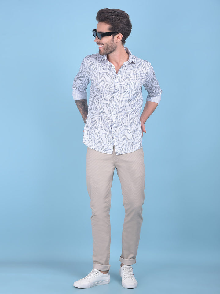Printed Grey 100% Cotton Shirt-Men Shirts-Crimsoune Club