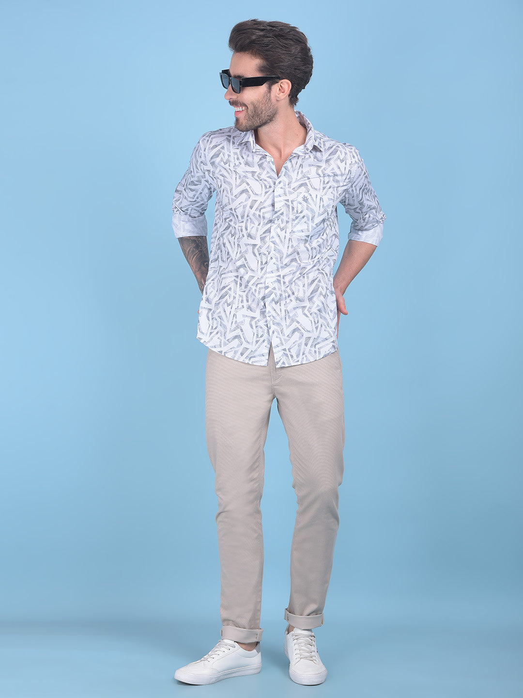 Printed Grey 100% Cotton Shirt-Men Shirts-Crimsoune Club