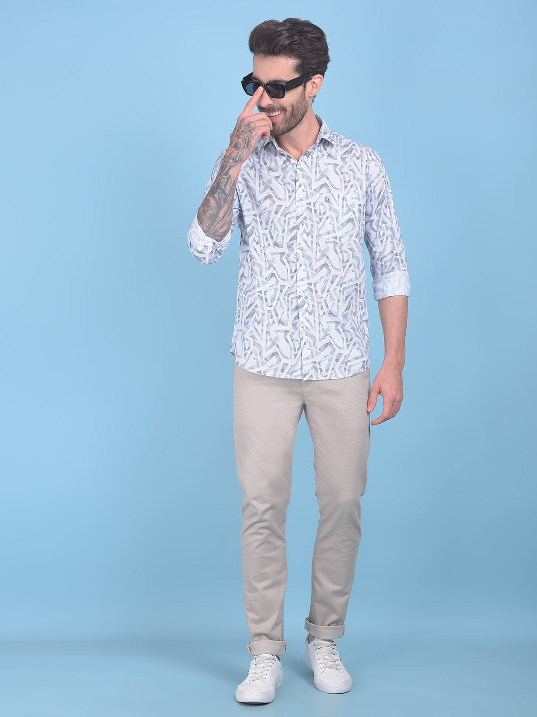 Printed Grey 100% Cotton Shirt-Men Shirts-Crimsoune Club