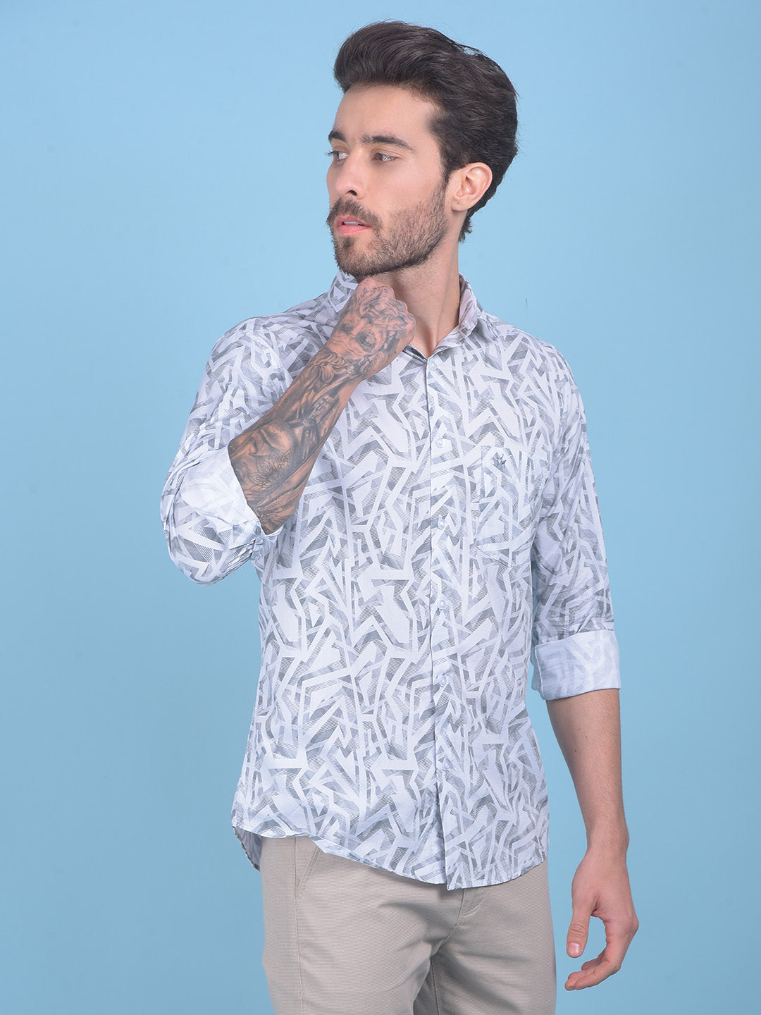 Printed Grey 100% Cotton Shirt-Men Shirts-Crimsoune Club