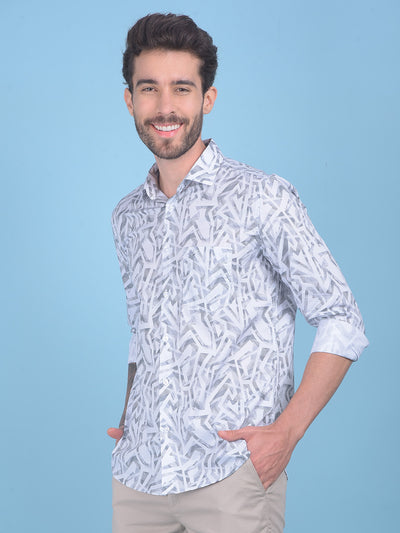 Printed Grey 100% Cotton Shirt-Men Shirts-Crimsoune Club