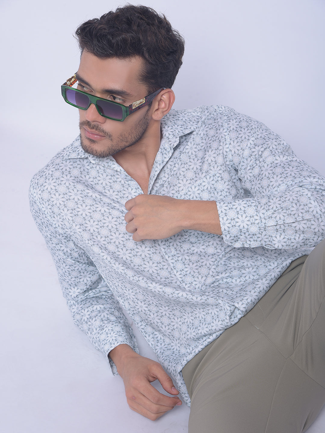 Green Printed Shirt-Men Shirts-Crimsoune Club