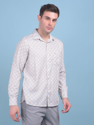 Beige Floral Print 100% Cotton Shirt-Men Shirts-Crimsoune Club