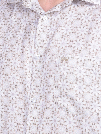 Beige Floral Print 100% Cotton Shirt-Men Shirts-Crimsoune Club