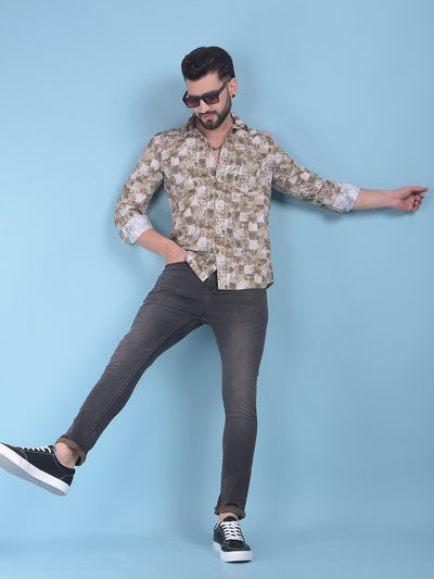 Brown Floral Print 100% Cotton Shirt-Men Shirts-Crimsoune Club