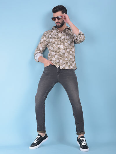 Brown Floral Print 100% Cotton Shirt-Men Shirts-Crimsoune Club