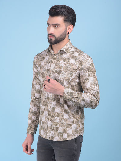 Brown Floral Print 100% Cotton Shirt-Men Shirts-Crimsoune Club