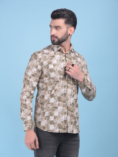 Brown Floral Print 100% Cotton Shirt-Men Shirts-Crimsoune Club