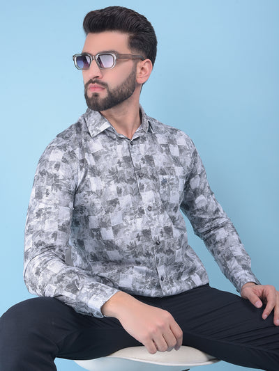 Grey Floral Print 100% Cotton Shirt-Men Shirts-Crimsoune Club