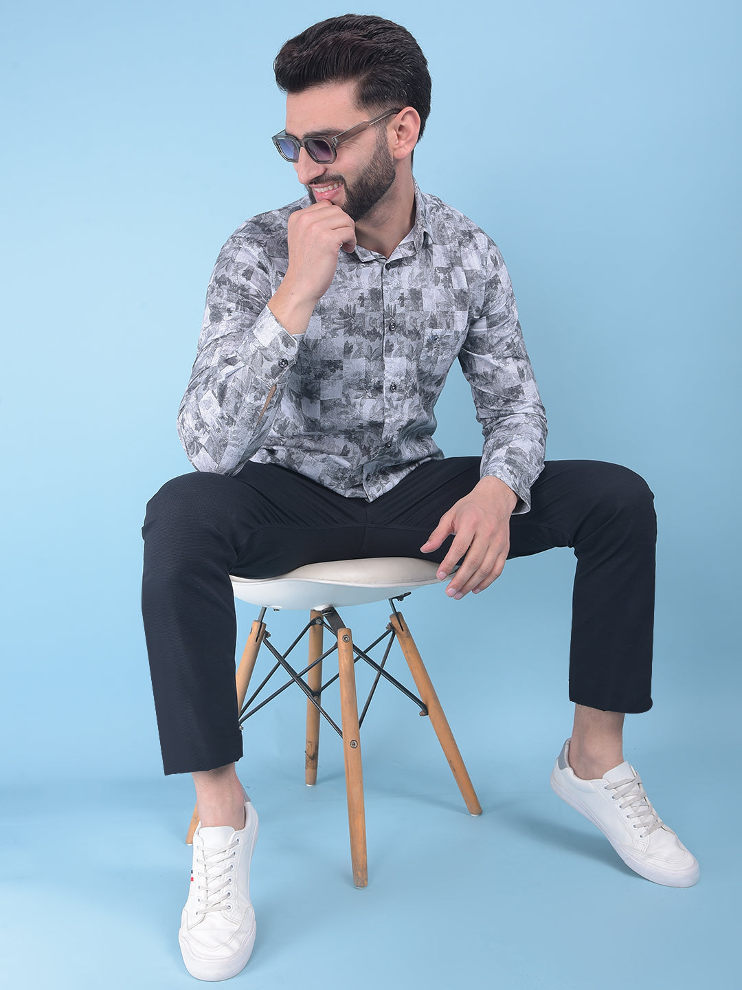 Grey Floral Print 100% Cotton Shirt-Men Shirts-Crimsoune Club