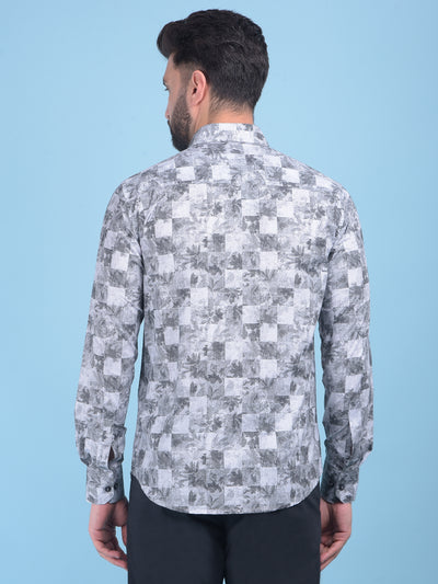 Grey Floral Print 100% Cotton Shirt-Men Shirts-Crimsoune Club