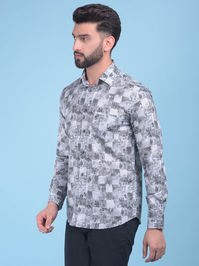 Grey Floral Print 100% Cotton Shirt-Men Shirts-Crimsoune Club