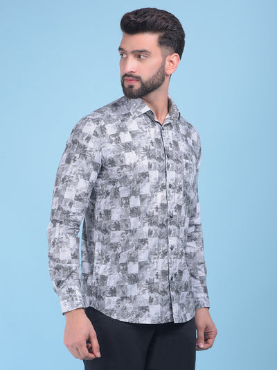 Grey Floral Print 100% Cotton Shirt-Men Shirts-Crimsoune Club