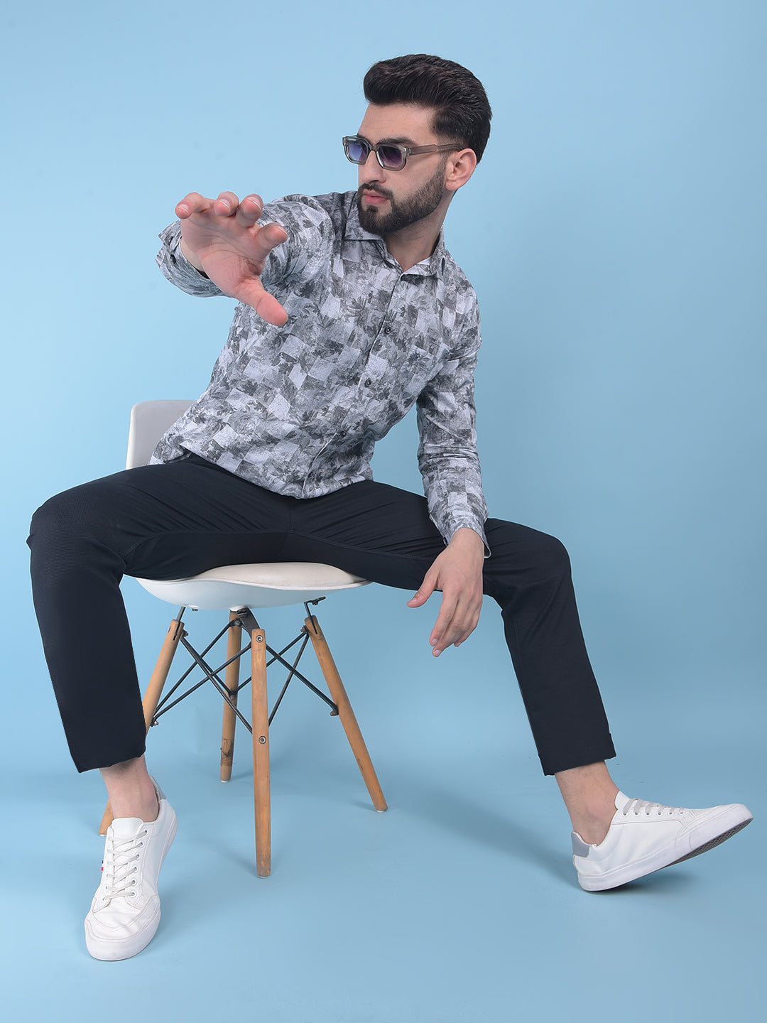 Grey Floral Print 100% Cotton Shirt-Men Shirts-Crimsoune Club