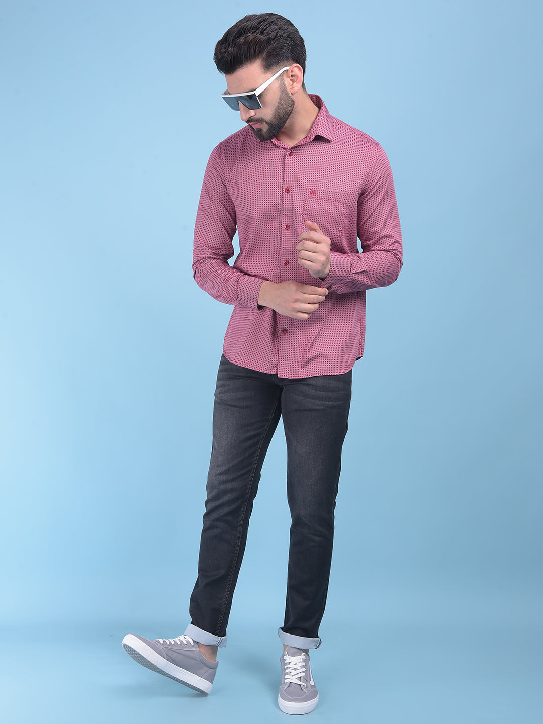 Red Printed 100% Cotton Shirt-Men Shirts-Crimsoune Club