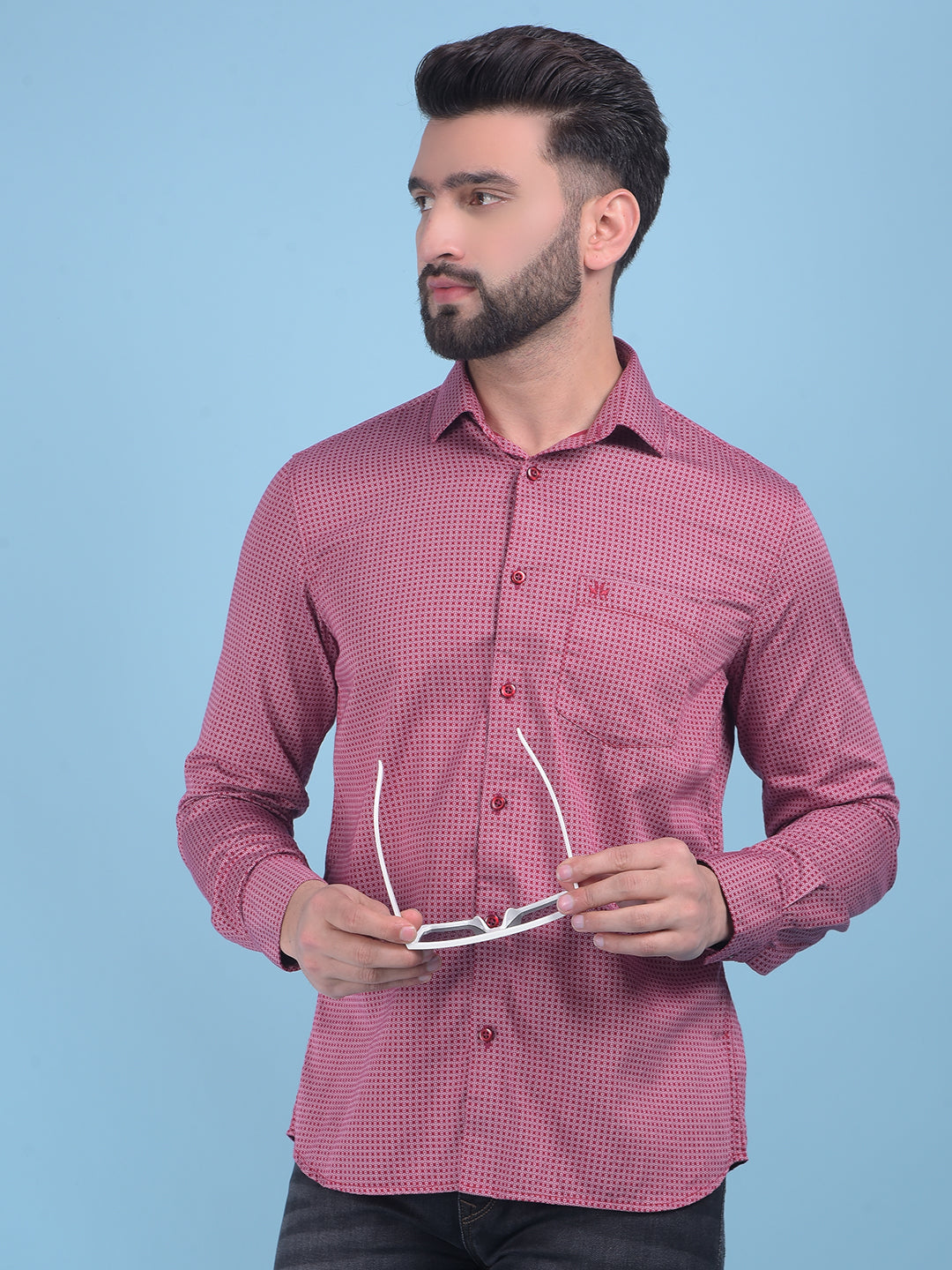 Red Printed 100% Cotton Shirt-Men Shirts-Crimsoune Club