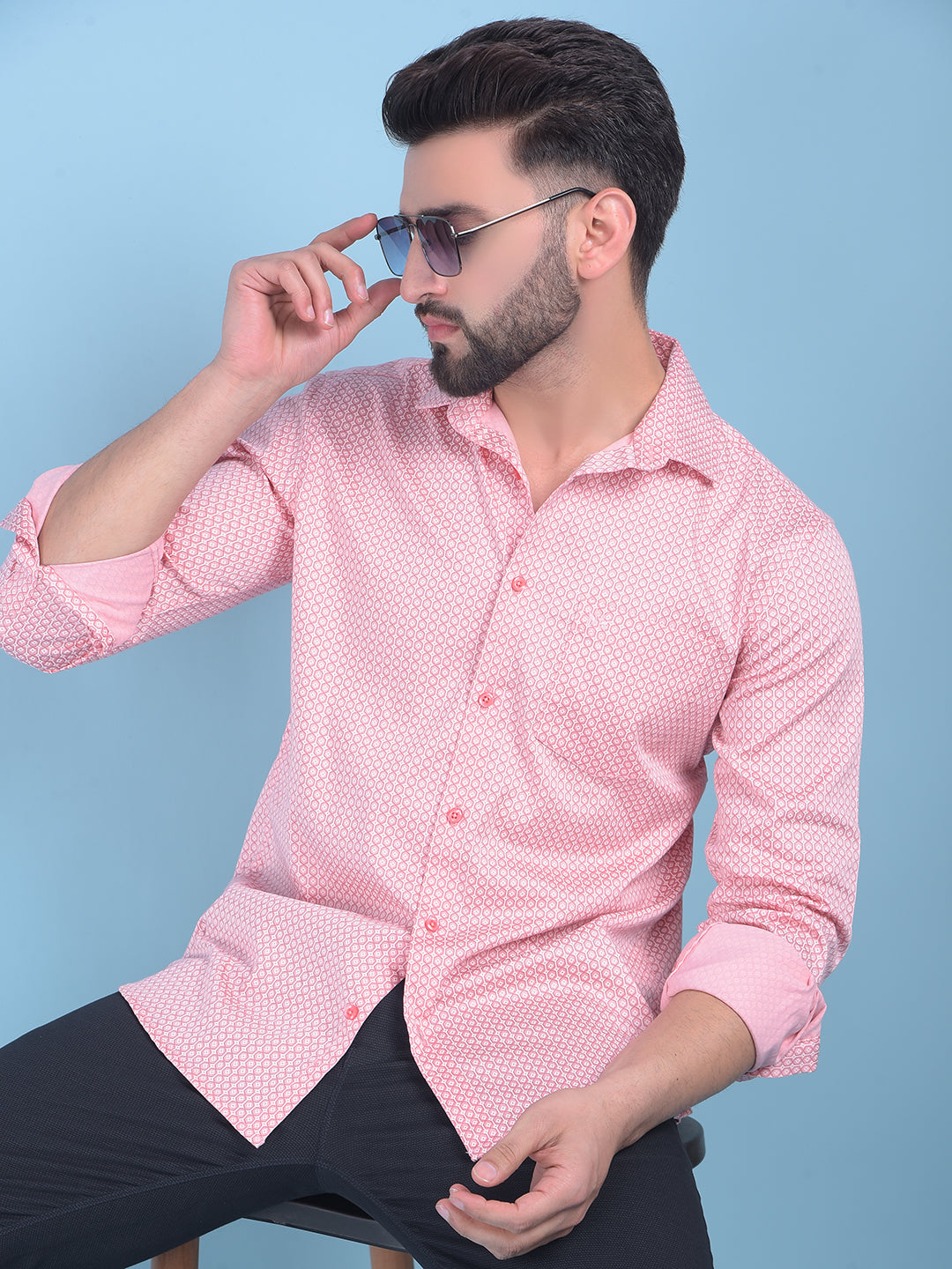 Pink Printed Shirt-Men Shirts-Crimsoune Club