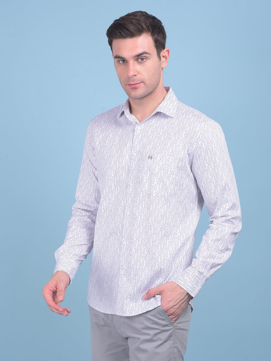 Printed Purple 100% Cotton Shirt-Men Shirts-Crimsoune Club