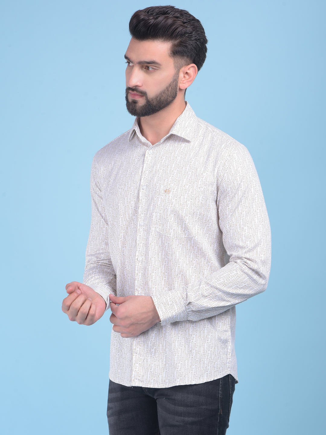 Mustard Printed 100% Cotton Shirt-Men Shirts-Crimsoune Club