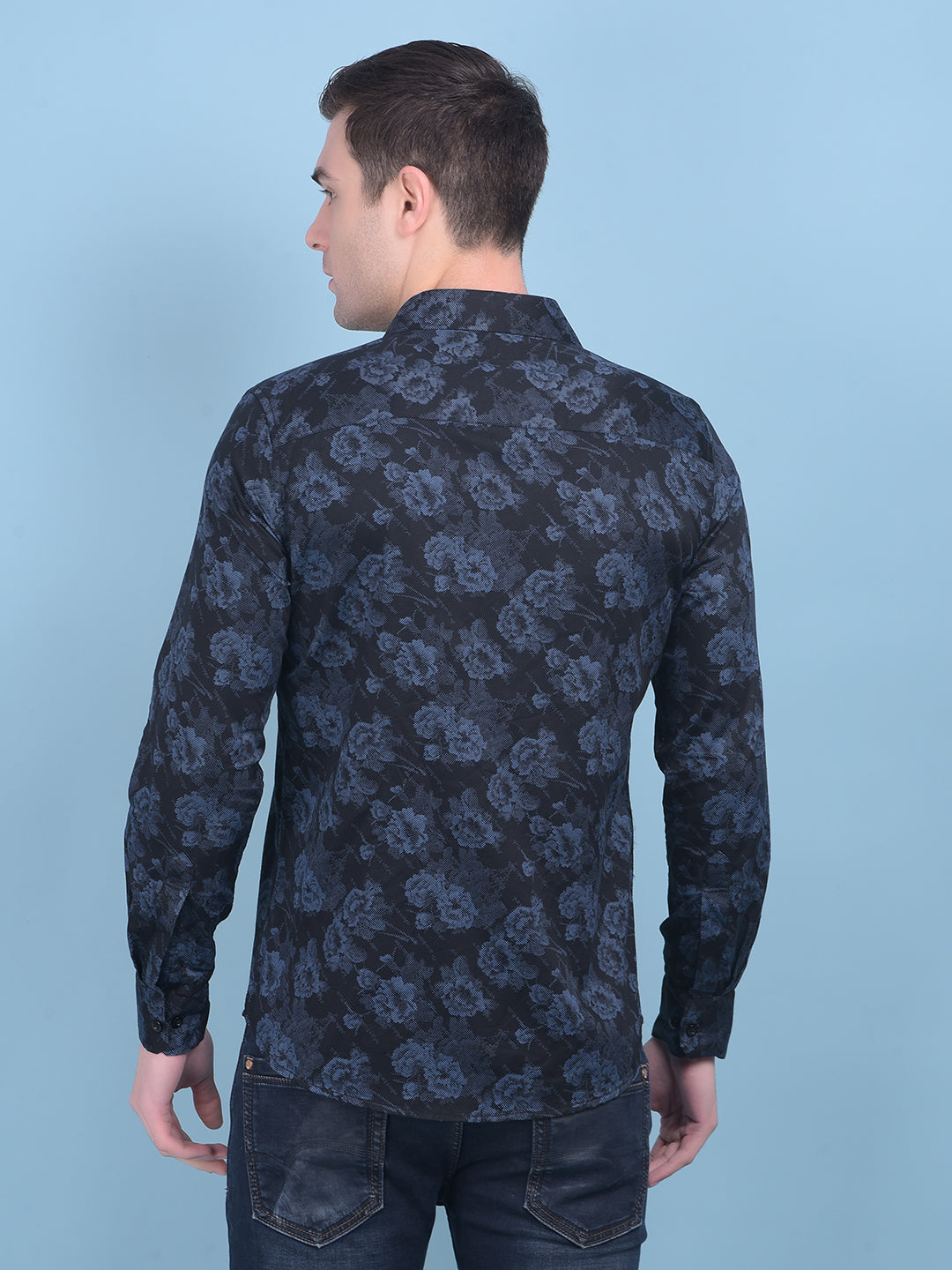 Blue Floral Print 100% Cotton Shirt-Men Shirts-Crimsoune Club