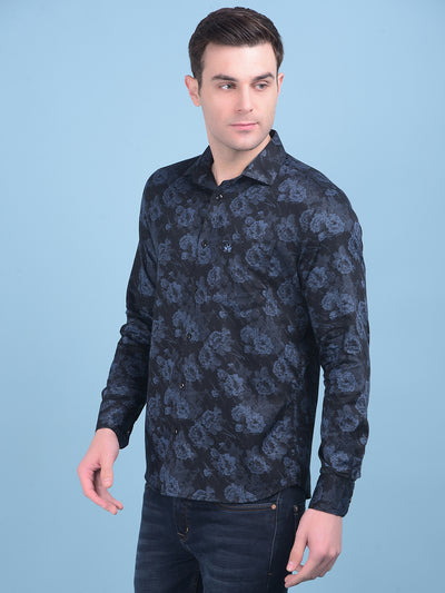 Blue Floral Print 100% Cotton Shirt-Men Shirts-Crimsoune Club