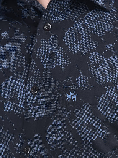 Blue Floral Print 100% Cotton Shirt-Men Shirts-Crimsoune Club