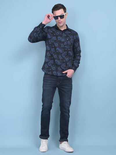 Blue Floral Print 100% Cotton Shirt-Men Shirts-Crimsoune Club