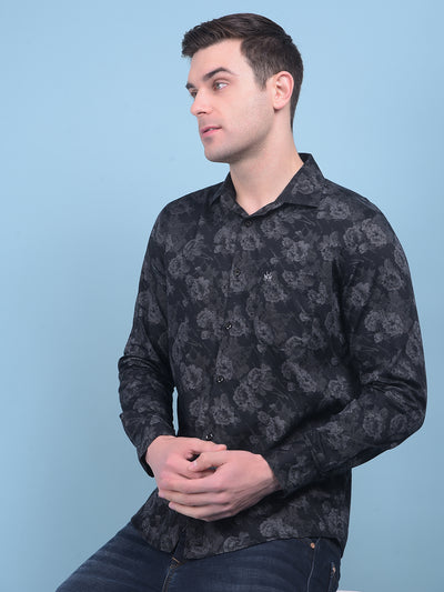 Black Floral Print 100% Cotton Shirt-Men Shirts-Crimsoune Club