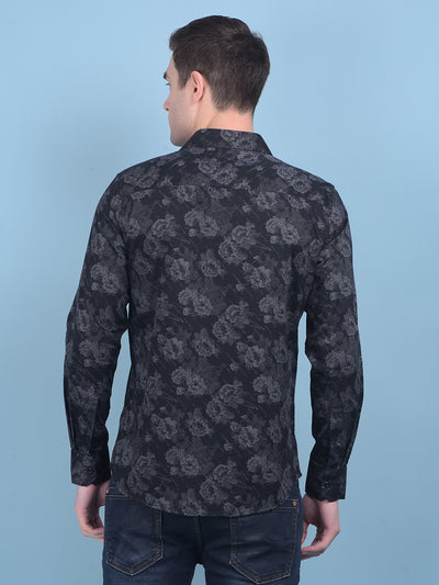 Black Floral Print 100% Cotton Shirt-Men Shirts-Crimsoune Club