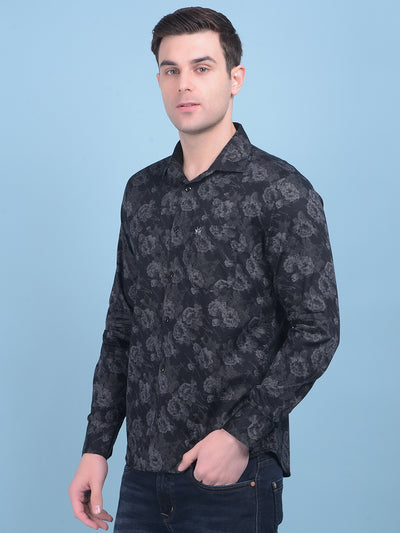 Black Floral Print 100% Cotton Shirt-Men Shirts-Crimsoune Club