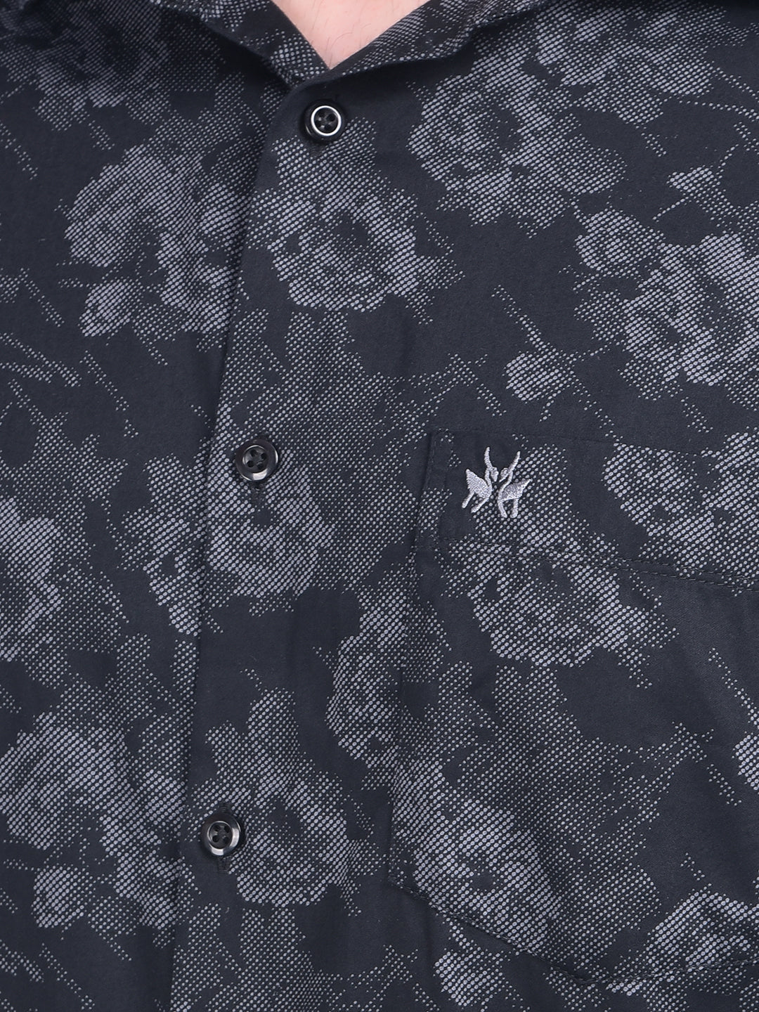 Black Floral Print 100% Cotton Shirt-Men Shirts-Crimsoune Club