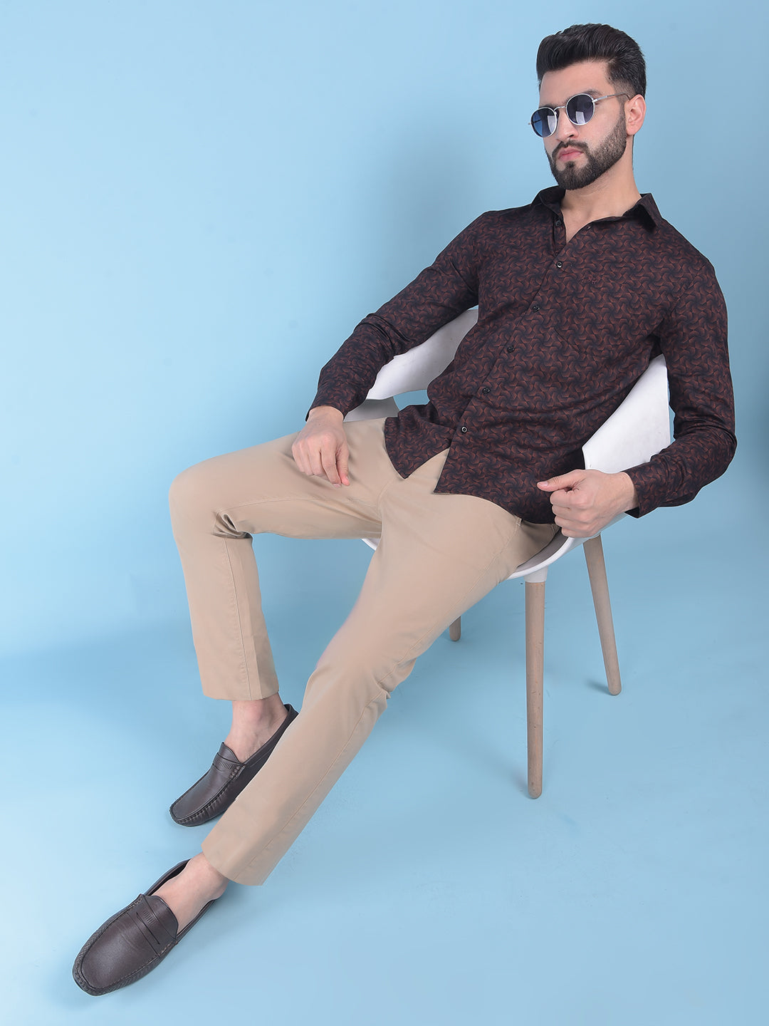 Brown Printed 100% Cotton Shirt-Men Shirts-Crimsoune Club