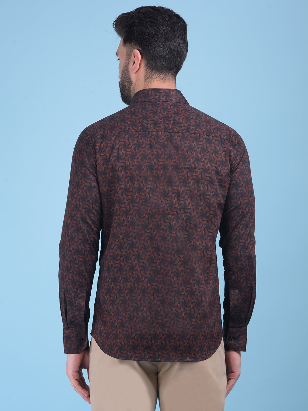 Brown Printed 100% Cotton Shirt-Men Shirts-Crimsoune Club