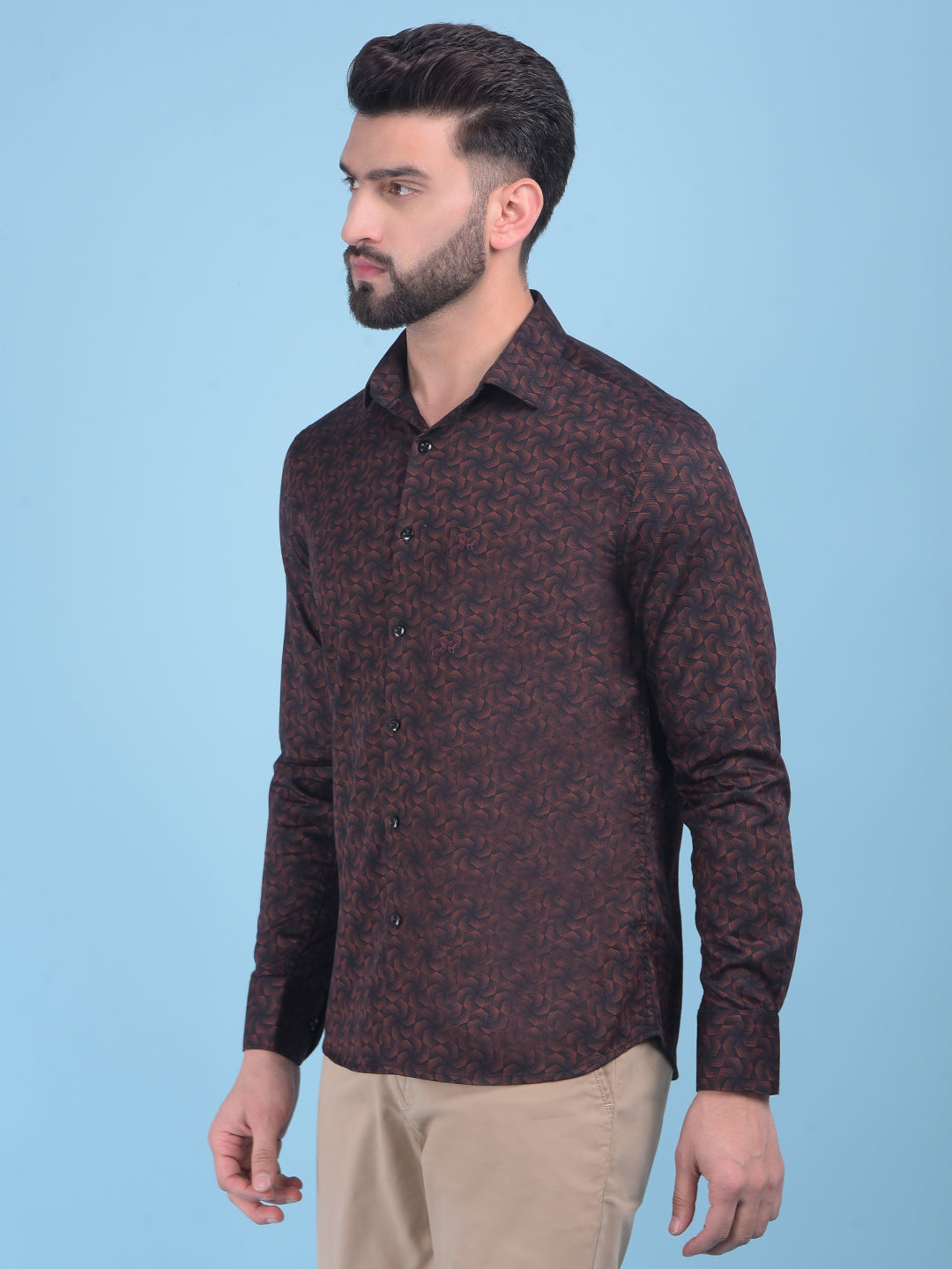 Brown Printed 100% Cotton Shirt-Men Shirts-Crimsoune Club