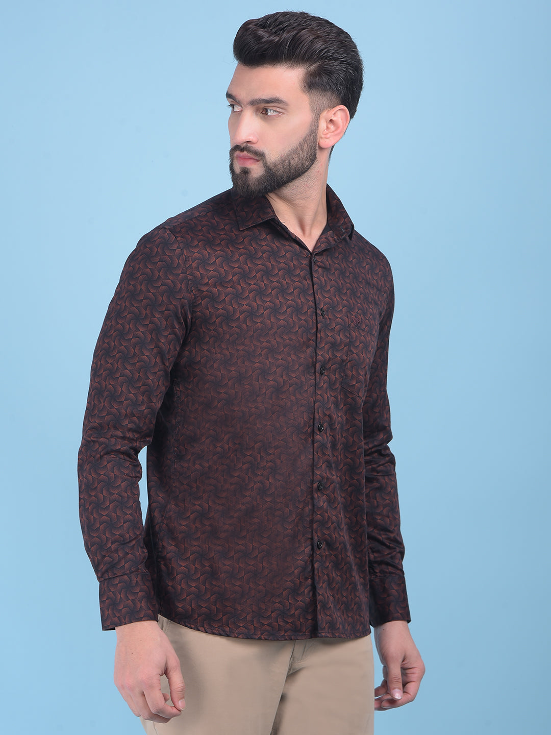 Brown Printed 100% Cotton Shirt-Men Shirts-Crimsoune Club