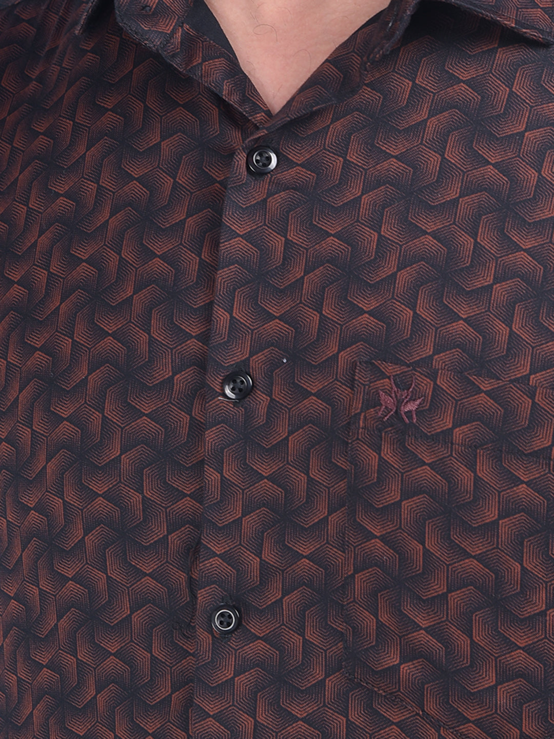 Brown Printed 100% Cotton Shirt-Men Shirts-Crimsoune Club