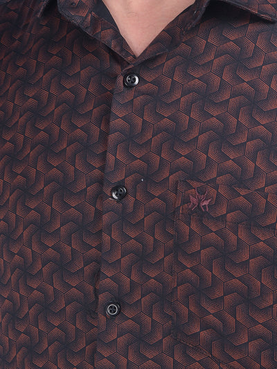 Brown Printed 100% Cotton Shirt-Men Shirts-Crimsoune Club