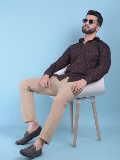 Brown Printed 100% Cotton Shirt-Men Shirts-Crimsoune Club