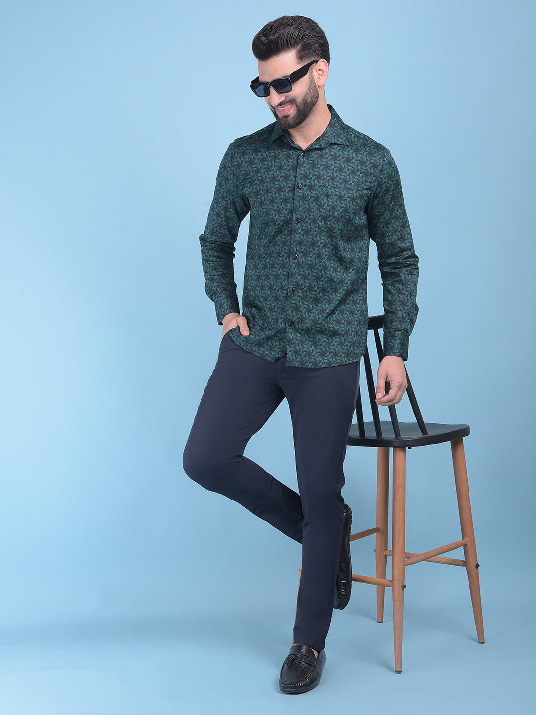 Blue Printed 100% Cotton Shirt-Men Shirts-Crimsoune Club