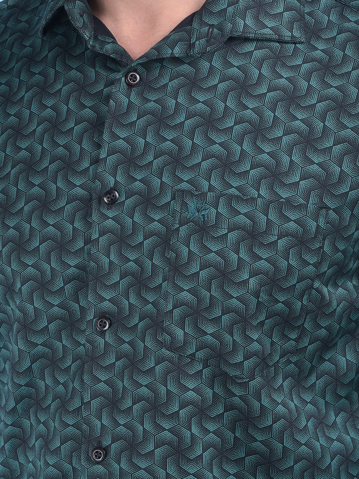 Blue Printed 100% Cotton Shirt-Men Shirts-Crimsoune Club