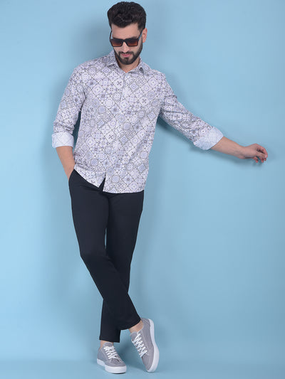 White Printed 100% Cotton Shirt-Men Shirts-Crimsoune Club